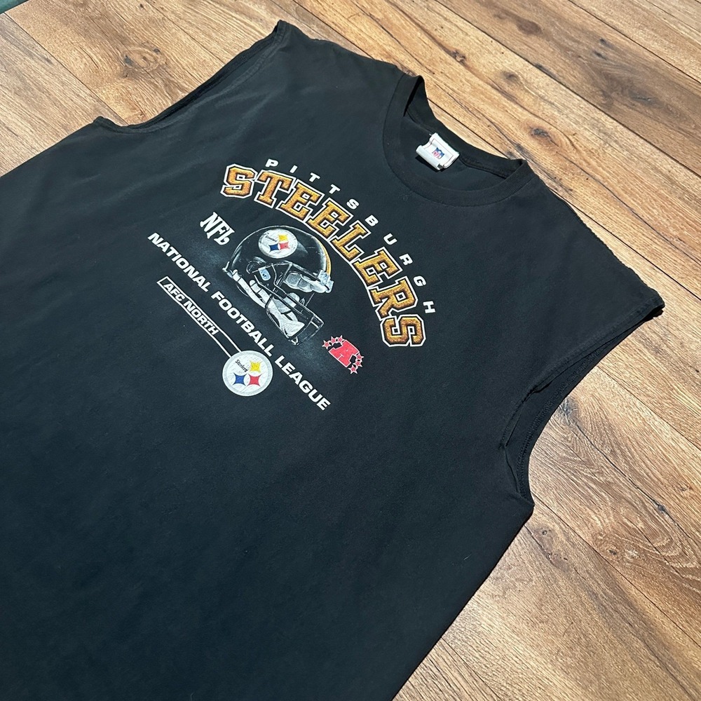 Vintage NFL Pittsburgh Steelers Black Muscle Tee Shirt Mens XXL